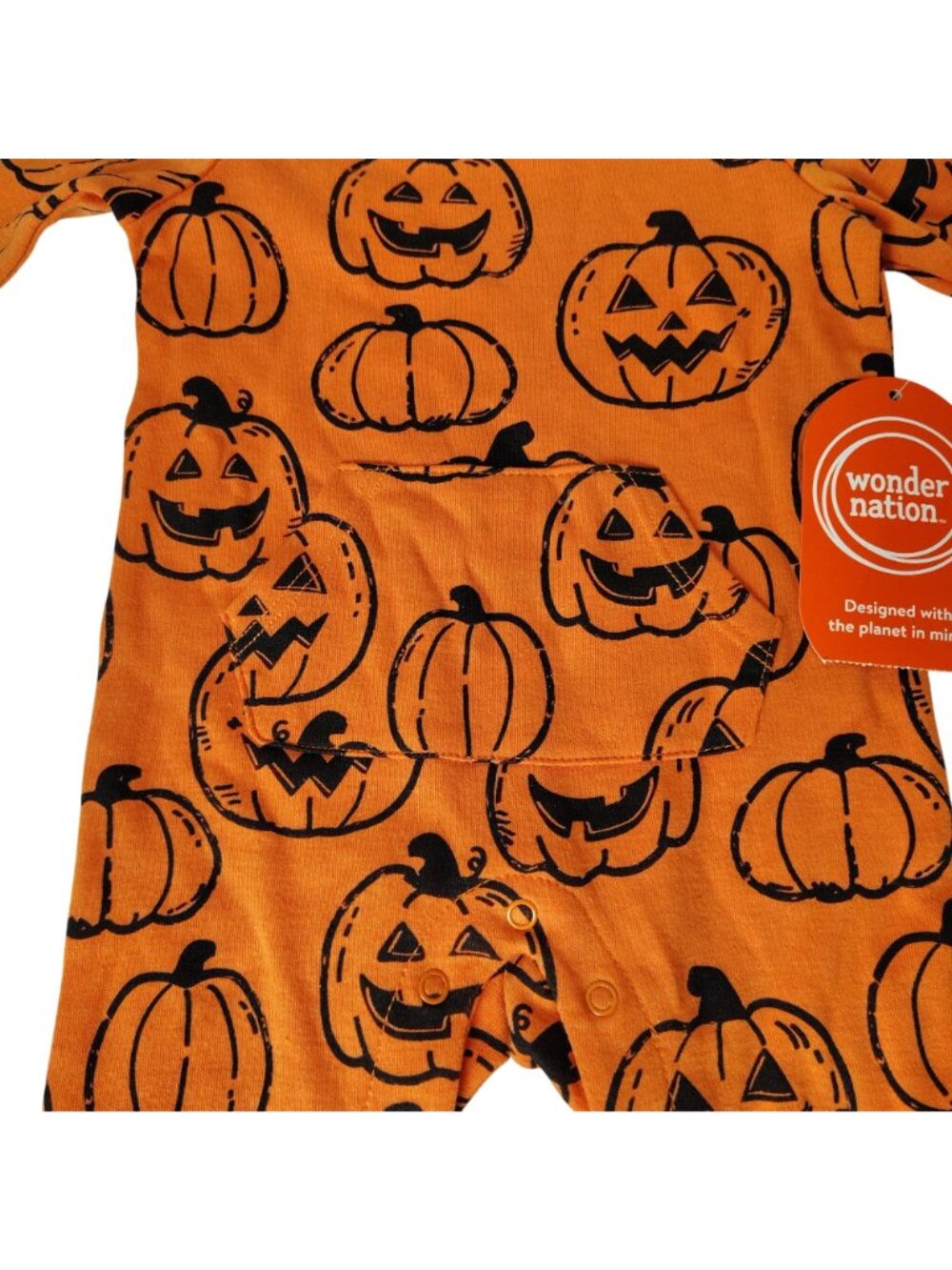 Wonder Nation Infant 0 to 3 Months One Piece Pumpkin Halloween Baby Romper - Picture 3 of 8